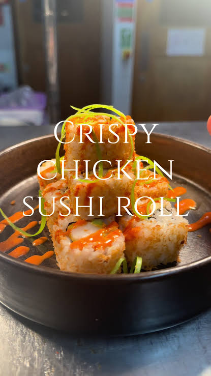 Crispy butter oregano fried chicken nigiri roll