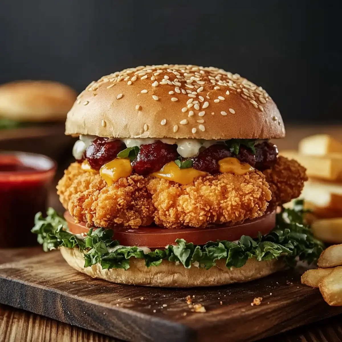 crispy fried flaked chicken burger