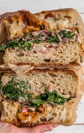 butter grilled shrimp and tuna club sandwich